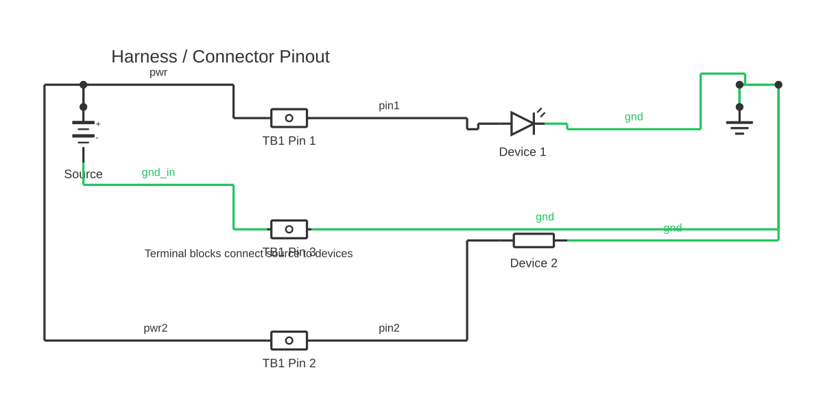 Ev1 connector showing battery, LED and resistor with 8 wired connections