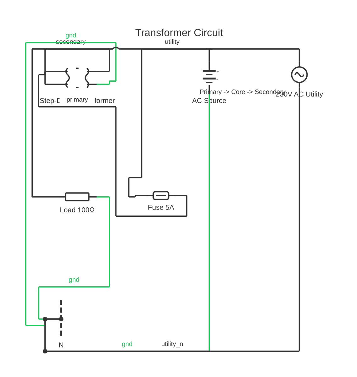 Step down transformer wiring diagram showing battery, fuse, transformer and resistor with 8 wired connections