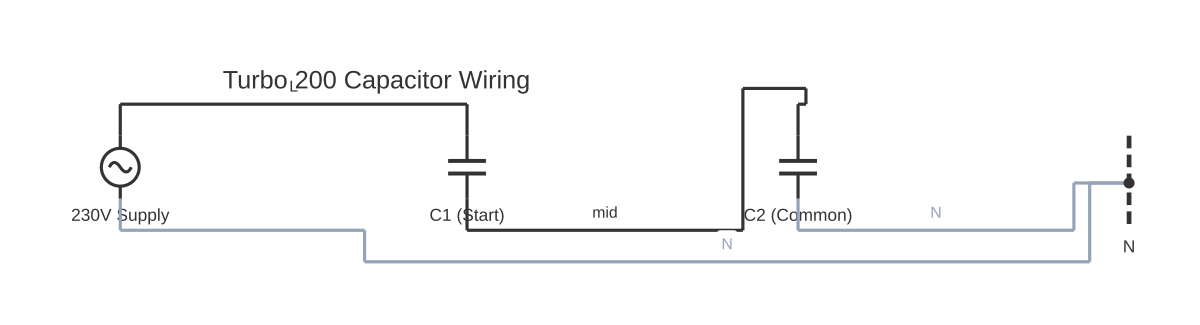 Turbo 200 capacitor wiring showing AC voltage source and capacitor with 4 wired connections