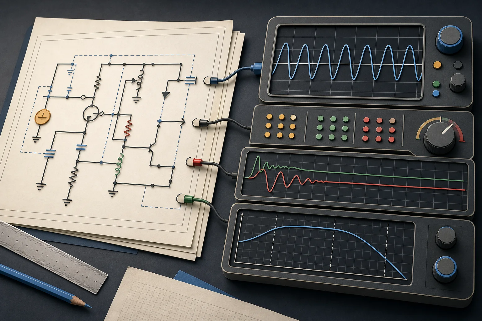 Illustrated schematic connected to waveform instruments